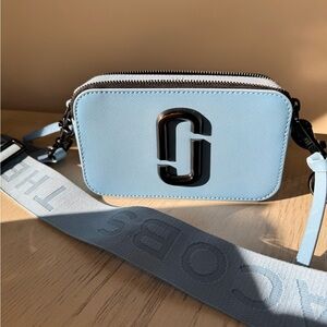 Marc Jacobs Powder Blue Crossbody Camera Bag with Black Logo